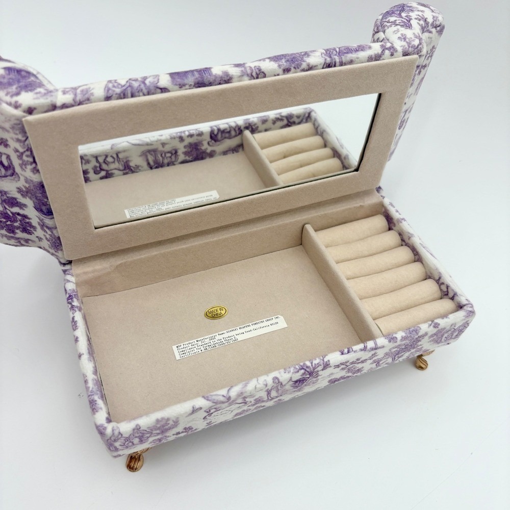 Heart Shaped Jewelry Box Storage Organizer Purple Toile Sofa Couch - Picture 2 of 7
